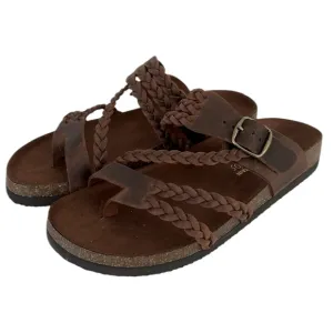 White Mountain Brown Leather Hayleigh Sandals Slip On Boho Braided Women’s 8