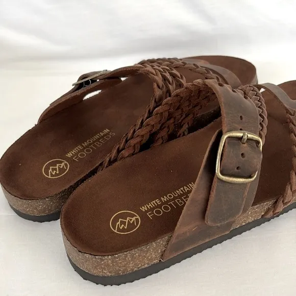 White Mountain Brown Leather Hayleigh Sandals Slip On Boho Braided Women’s 8