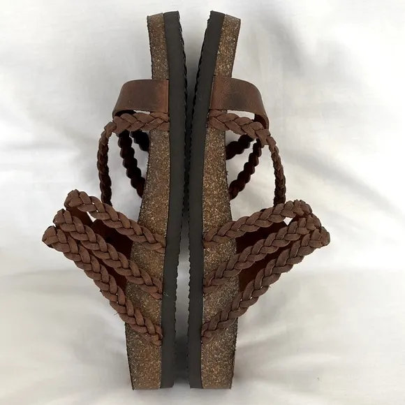 White Mountain Brown Leather Hayleigh Sandals Slip On Boho Braided Women’s 8