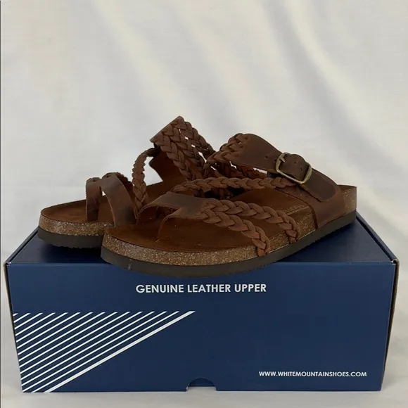 White Mountain Brown Leather Hayleigh Sandals Slip On Boho Braided Women’s 8