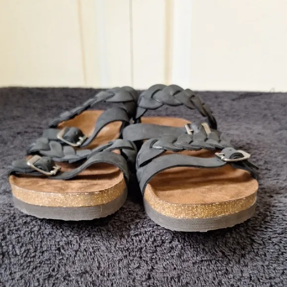 White Mountain Footbeds Holland Black Leather Suede Strappy Adjustable Sandals-9