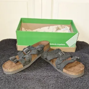 White Mountain Footbeds Holland Black Leather Suede Strappy Adjustable Sandals-9