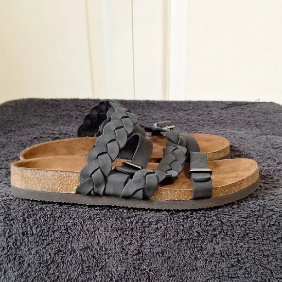 White Mountain Footbeds Holland Black Leather Suede Strappy Adjustable Sandals-9