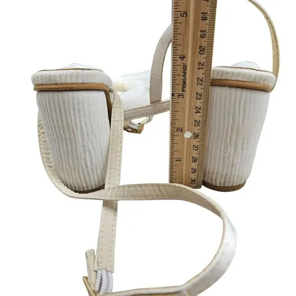 White Strappy High Block Round Heel Sandals Gauzy Bow Chunky Heel Cottage Girly