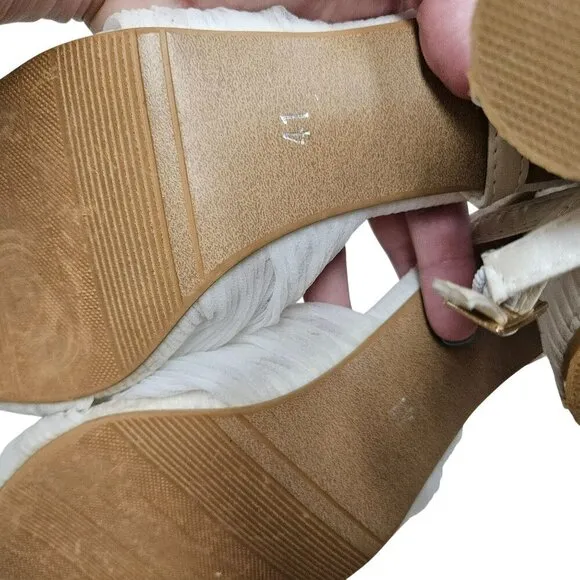 White Strappy High Block Round Heel Sandals Gauzy Bow Chunky Heel Cottage Girly