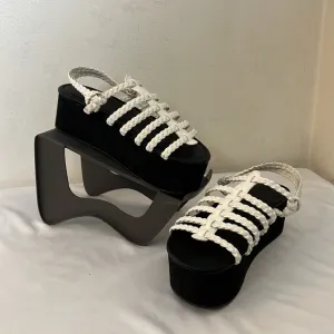 White Urban Outfitters Vegan Braided  Strap Fisherman Style Platform Sandals Sz8