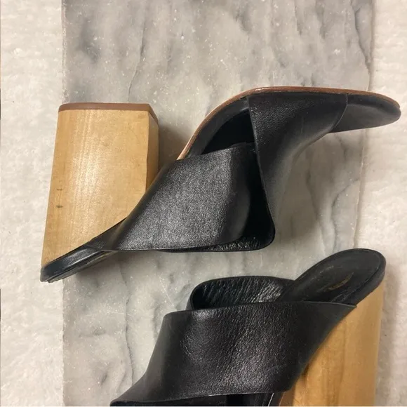 Wishbone Collection Criss Cross Leather Sandals Stacked Block Heels Black Sz 7