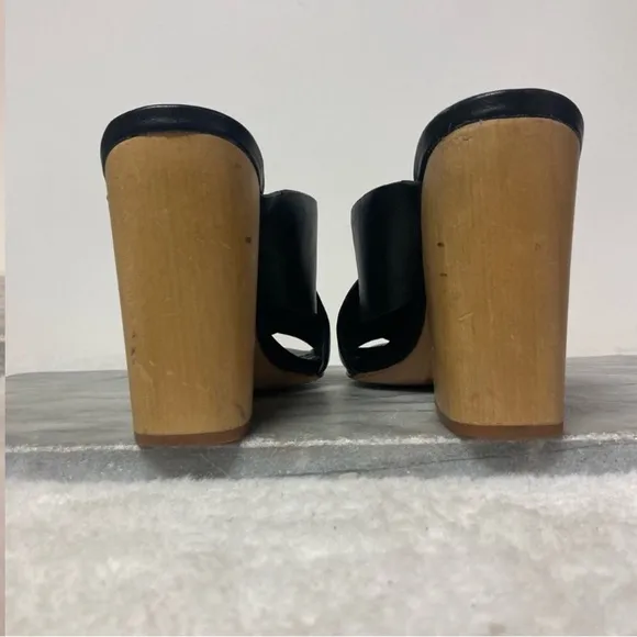 Wishbone Collection Criss Cross Leather Sandals Stacked Block Heels Black Sz 7