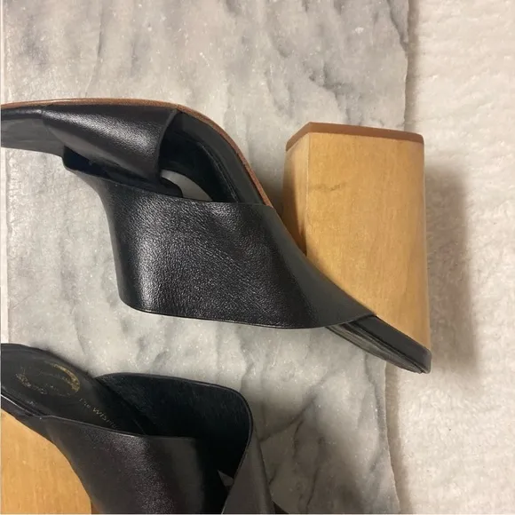 Wishbone Collection Criss Cross Leather Sandals Stacked Block Heels Black Sz 7