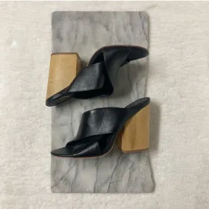 Wishbone Collection Criss Cross Leather Sandals Stacked Block Heels Black Sz 7