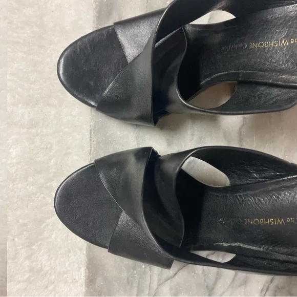 Wishbone Collection Criss Cross Leather Sandals Stacked Block Heels Black Sz 7