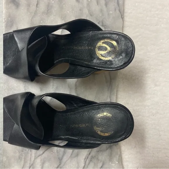 Wishbone Collection Criss Cross Leather Sandals Stacked Block Heels Black Sz 7