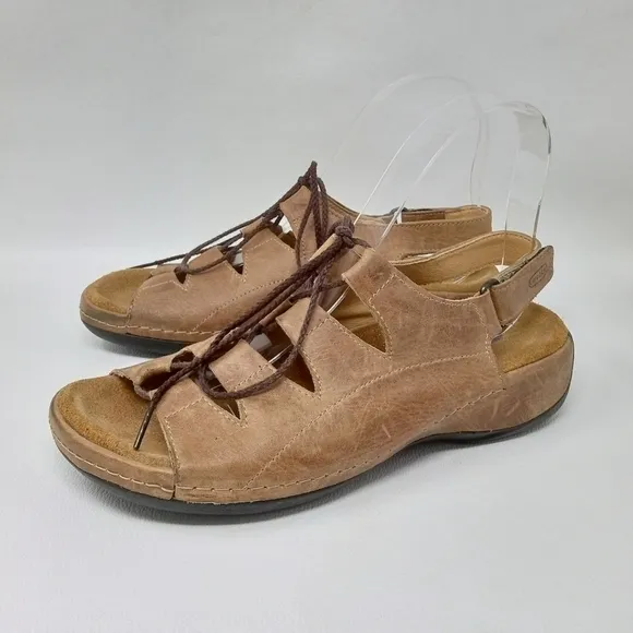 Wolky Womens Tan Kite Leather Open Toe Adjustable Slingback Sandals