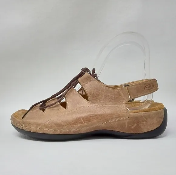 Wolky Womens Tan Kite Leather Open Toe Adjustable Slingback Sandals