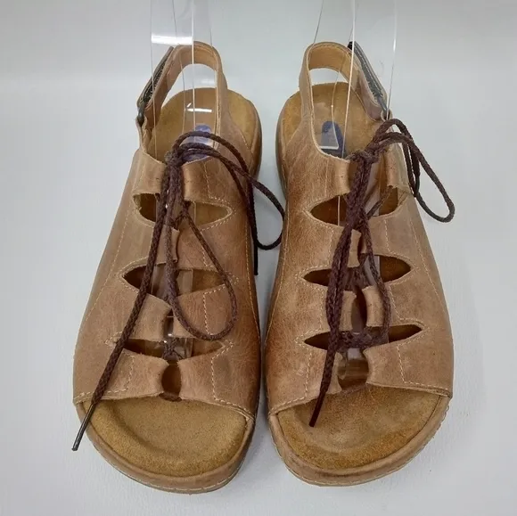 Wolky Womens Tan Kite Leather Open Toe Adjustable Slingback Sandals