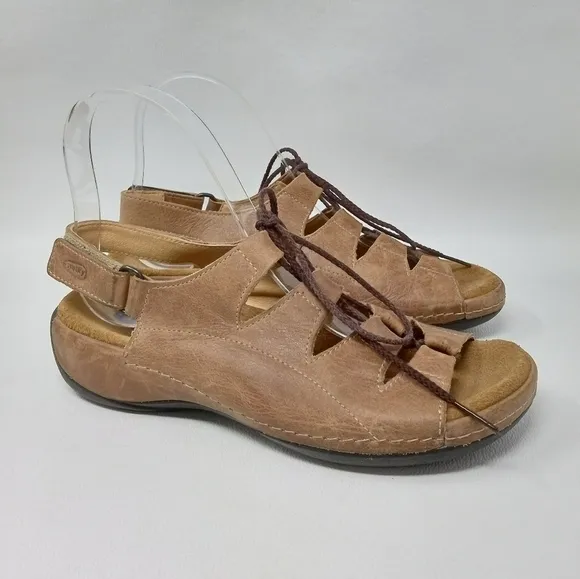 Wolky Womens Tan Kite Leather Open Toe Adjustable Slingback Sandals