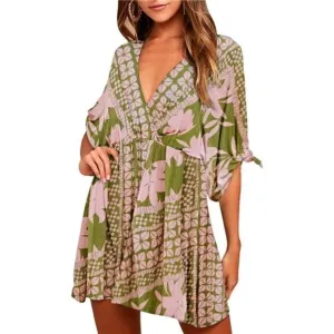 𝅺women Backless Floral Flowy Swing Mini Dress, oliver Green