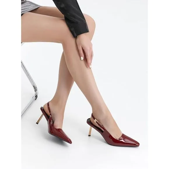 Women Closed Toe 3.5 IN Kitten Red Heels Women Pumps Square Toe Heeled Sandals