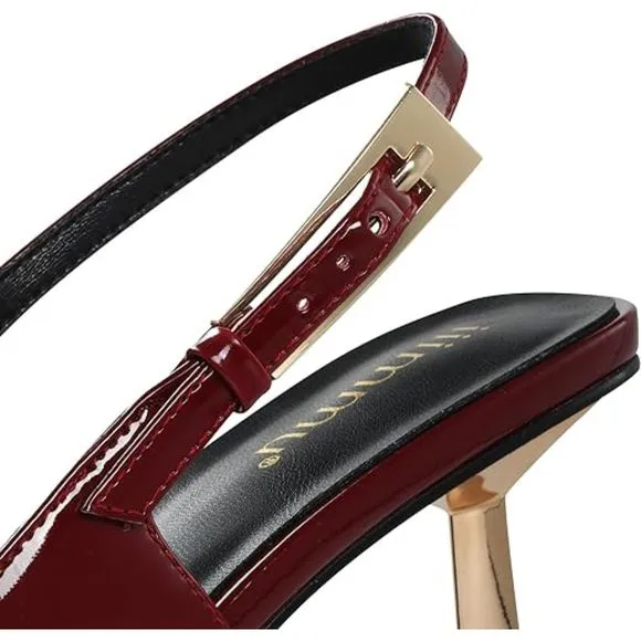 Women Closed Toe 3.5 IN Kitten Red Heels Women Pumps Square Toe Heeled Sandals