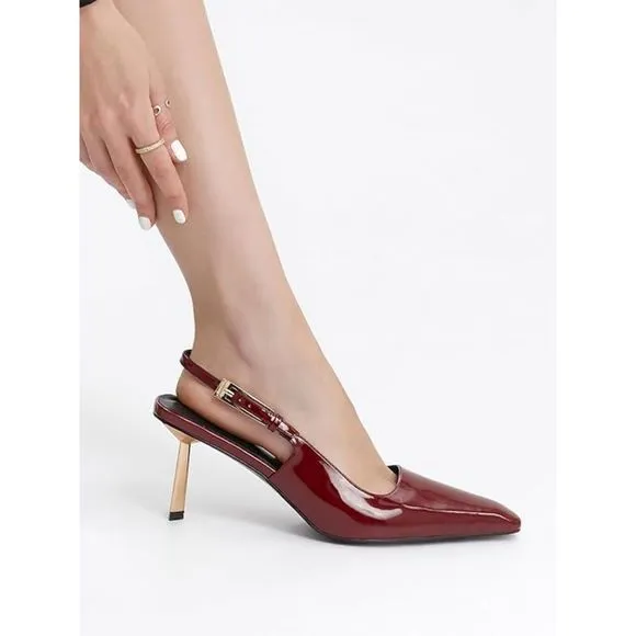Women Closed Toe 3.5 IN Kitten Red Heels Women Pumps Square Toe Heeled Sandals