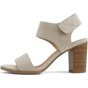 Women Open Round Toe Chunky Ankle Strap High Heel Dress Canvas Beige Sandals