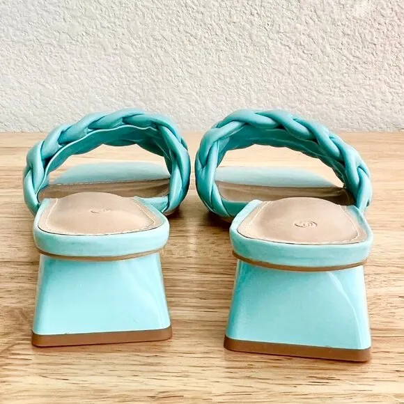 Women's 8.5 (US) Light Blue Braided Vegan Leather Open Square Toe Slide Sandals