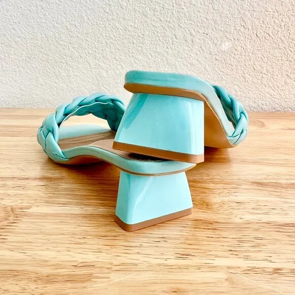 Women's 8.5 (US) Light Blue Braided Vegan Leather Open Square Toe Slide Sandals