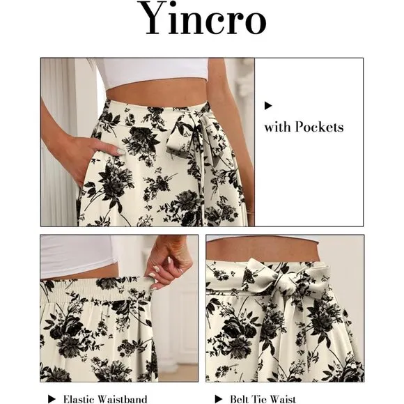 Women's A-Line Pockets Skirt High Waist Flared Midi Skirt