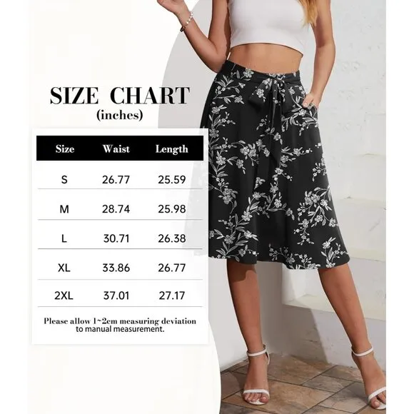 Women's A-Line Pockets Skirt High Waist Flared Midi Skirt