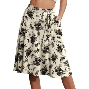Women's A-Line Pockets Skirt High Waist Flared Midi Skirt