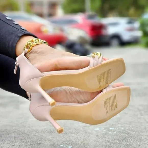 Womens Ankle Strap Heels Chains Stiletto Sandals Blush Color