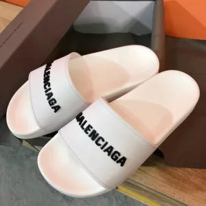 WOMENS BALENCIAGA LOGO POOL SLIDES SANDALS SLIPPERS WHITE BLACK