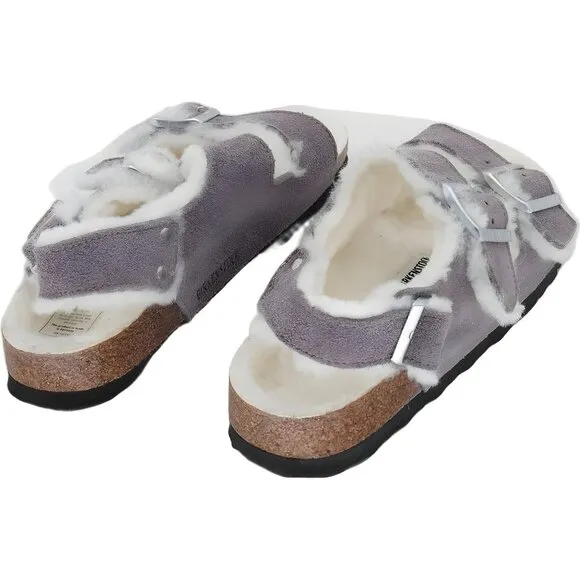 Women's Birkenstock Milano Purple Furry Leather Sandals Size EU 41