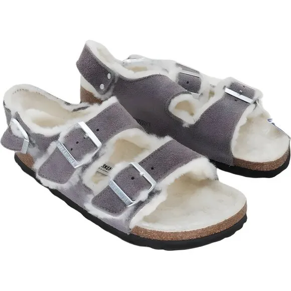 Women's Birkenstock Milano Purple Furry Leather Sandals Size EU 41