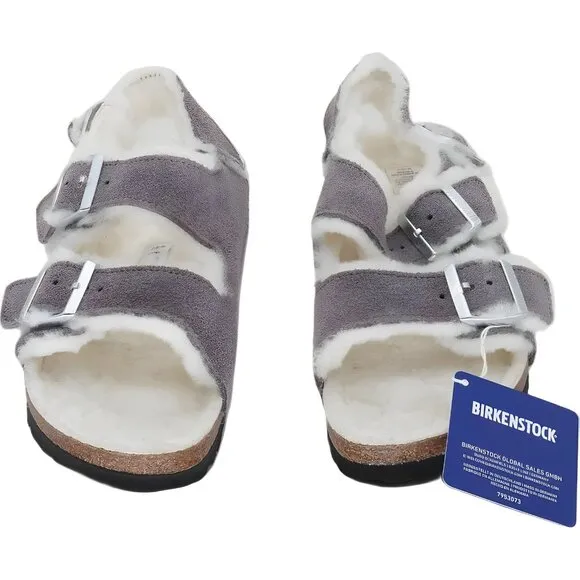 Women's Birkenstock Milano Purple Furry Leather Sandals Size EU 41