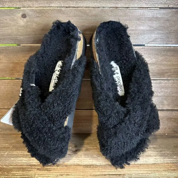 Womens Birkenstock‎ Papillio Black Daytona Teddy Platform Sandals Size 38 US 7