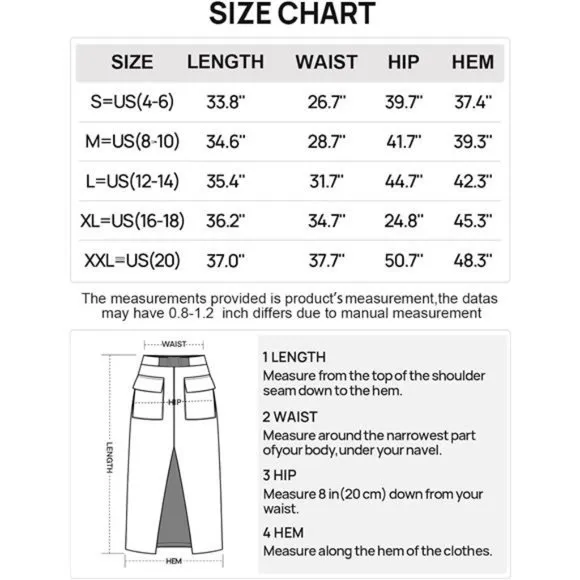 Women's Cargo Midi Skirt Belted Long Pencil Skirts Flap Pockets with Slit