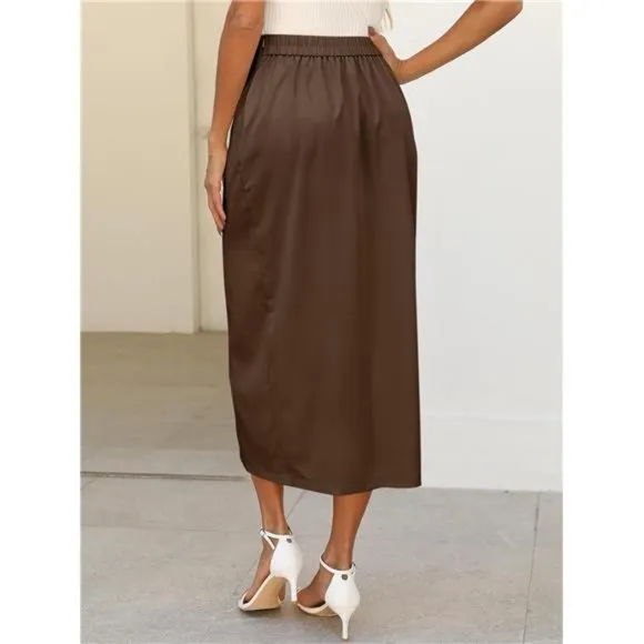 Women's Cargo Midi Skirt Belted Long Pencil Skirts Flap Pockets with Slit