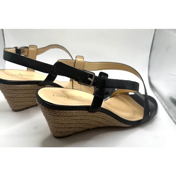 Women's Cole Haan Black Leather Taylor Wedge Sandals Size 9.5