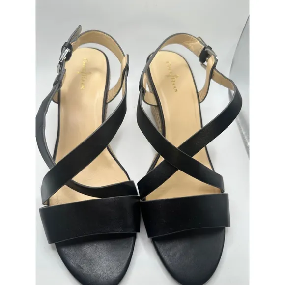 Women's Cole Haan Black Leather Taylor Wedge Sandals Size 9.5