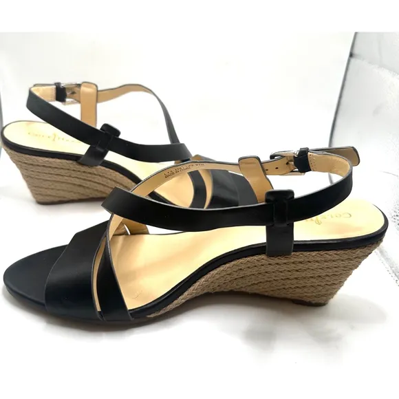 Women's Cole Haan Black Leather Taylor Wedge Sandals Size 9.5