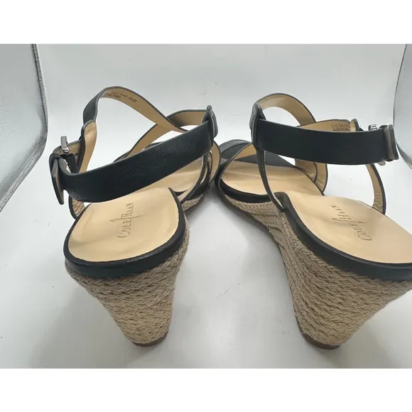 Women's Cole Haan Black Leather Taylor Wedge Sandals Size 9.5