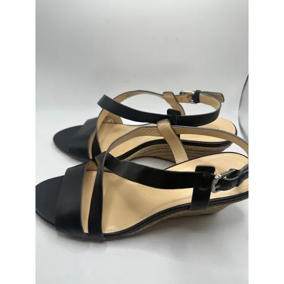 Women's Cole Haan Black Leather Taylor Wedge Sandals Size 9.5