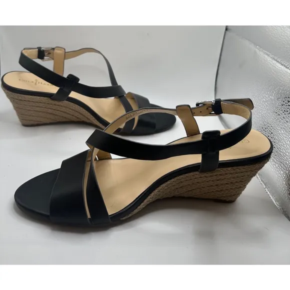 Women's Cole Haan Black Leather Taylor Wedge Sandals Size 9.5