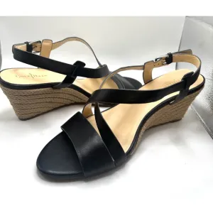 Women's Cole Haan Black Leather Taylor Wedge Sandals Size 9.5