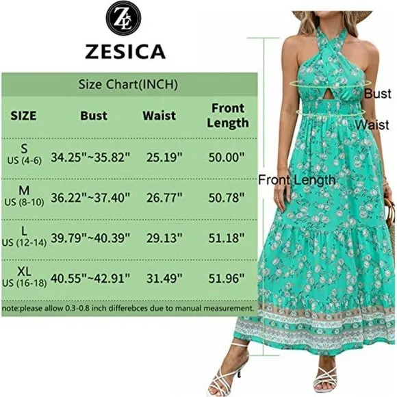 Women's Crossover Halter Neck Flowy Dress, Aqua