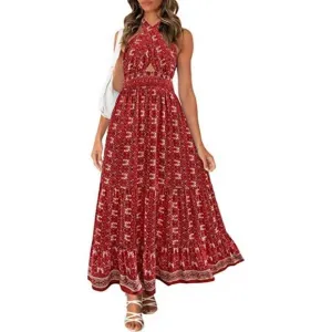 Women's Crossover Halter Neck Flowy Dress, Lycheered