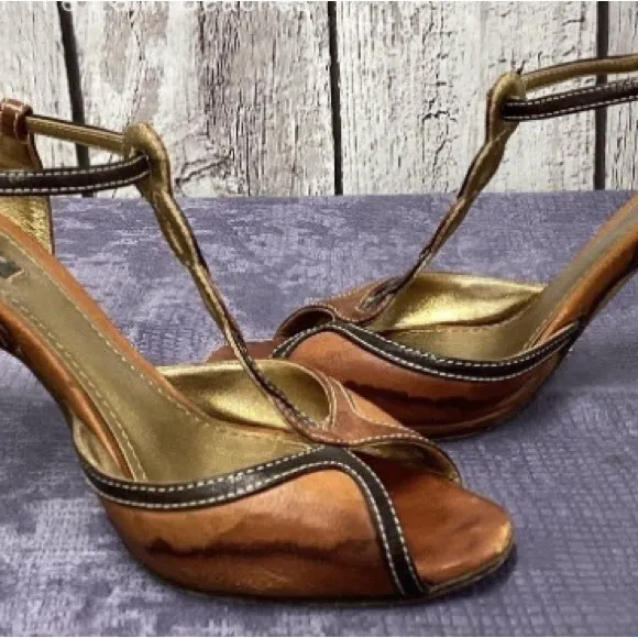 Women's Dolce &amp; Gabbana BrownLeather High Heel Sandals Size 36.5- US size 6.5