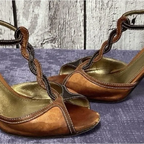 Women's Dolce &amp; Gabbana BrownLeather High Heel Sandals Size 36.5- US size 6.5