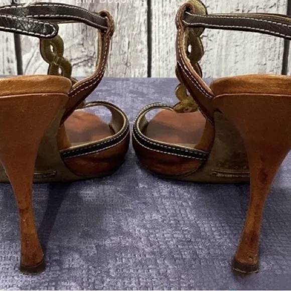 Women's Dolce &amp; Gabbana BrownLeather High Heel Sandals Size 36.5- US size 6.5